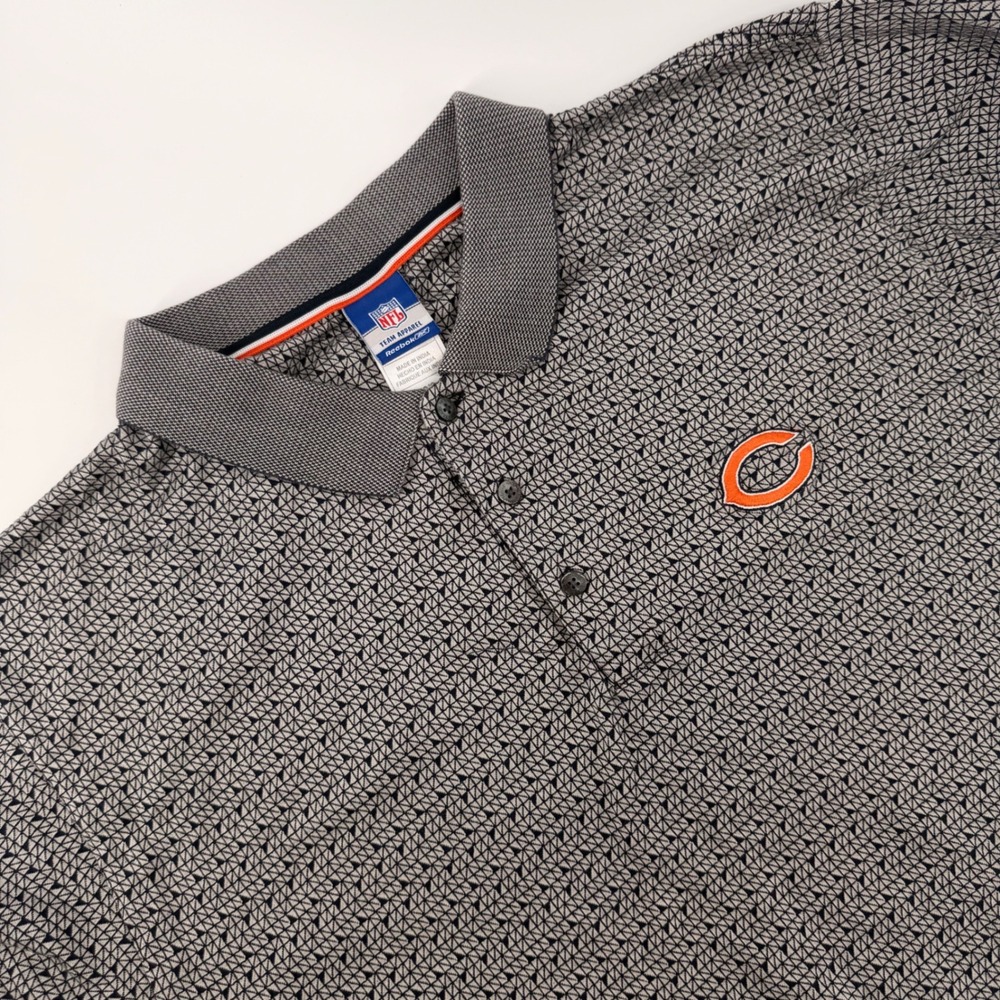 Reebok NFL Chicago Bears Polo Shirt Mens XL Navy Grey Geometric Print Logo